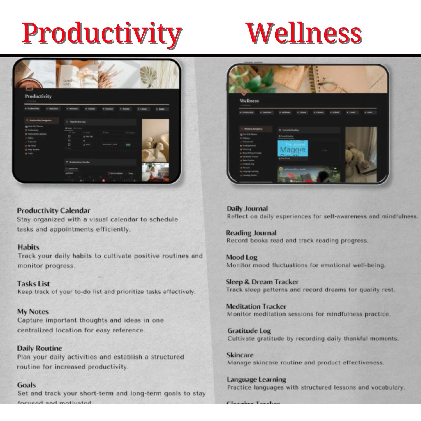 Notion Template - ALL IN ONE, Digital Planner Aesthetic, Dark Mode Notion Ultimate Life Planner, Life Notion Planner Dashboard, Personal