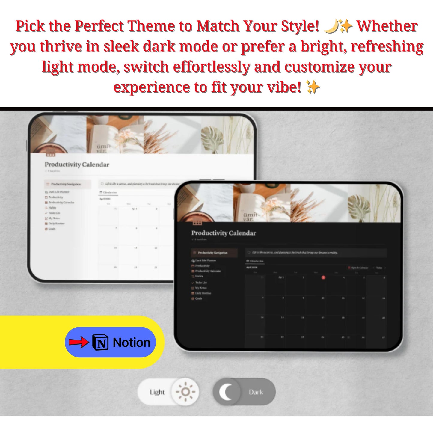 Notion Template - ALL IN ONE, Digital Planner Aesthetic, Dark Mode Notion Ultimate Life Planner, Life Notion Planner Dashboard, Personal