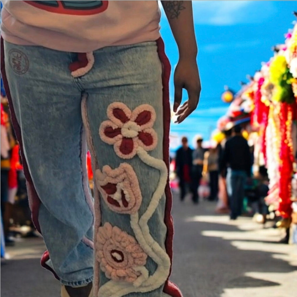 Chubby Chunky Chenille Yarn Printed Pants