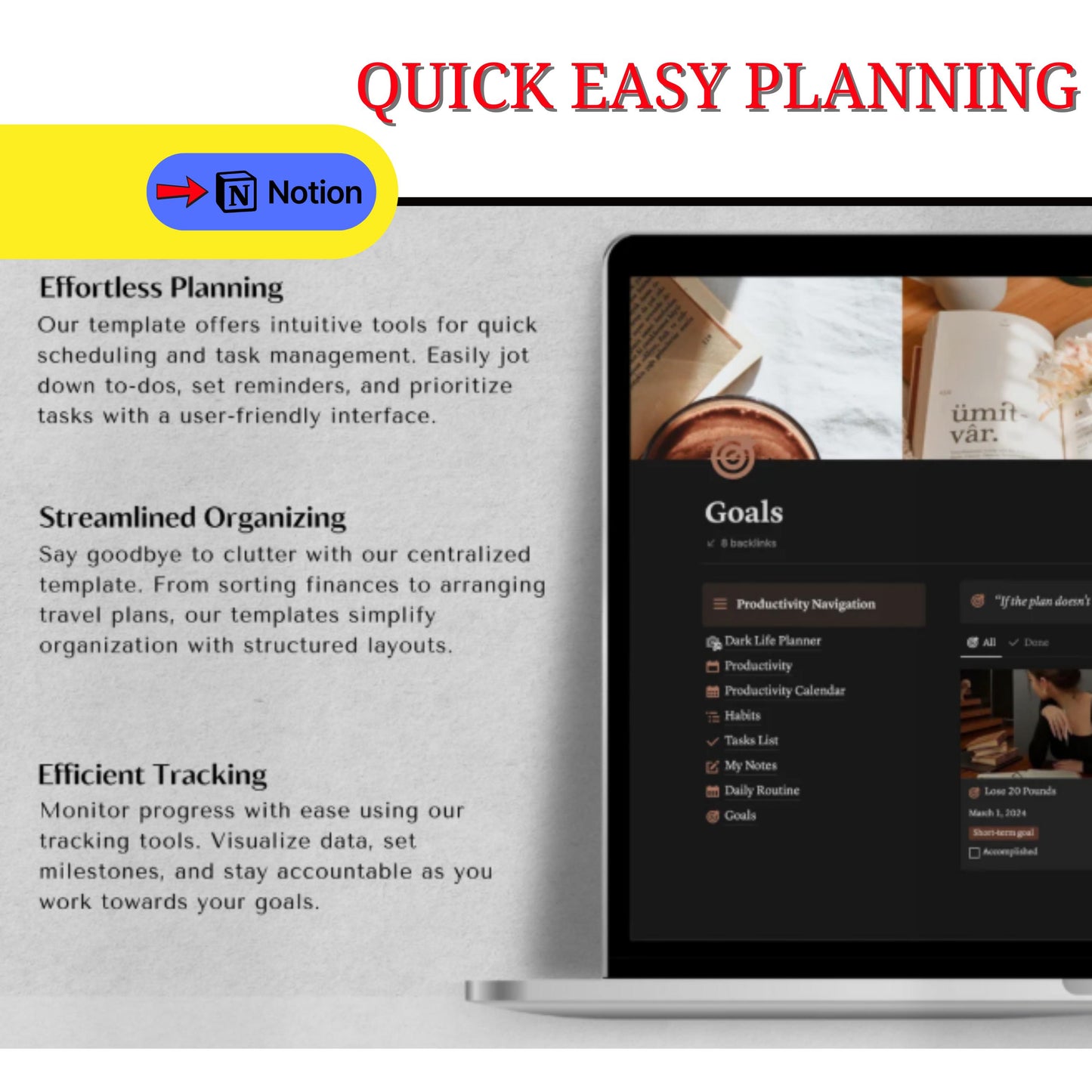 Notion Template - ALL IN ONE, Digital Planner Aesthetic, Dark Mode Notion Ultimate Life Planner, Life Notion Planner Dashboard, Personal