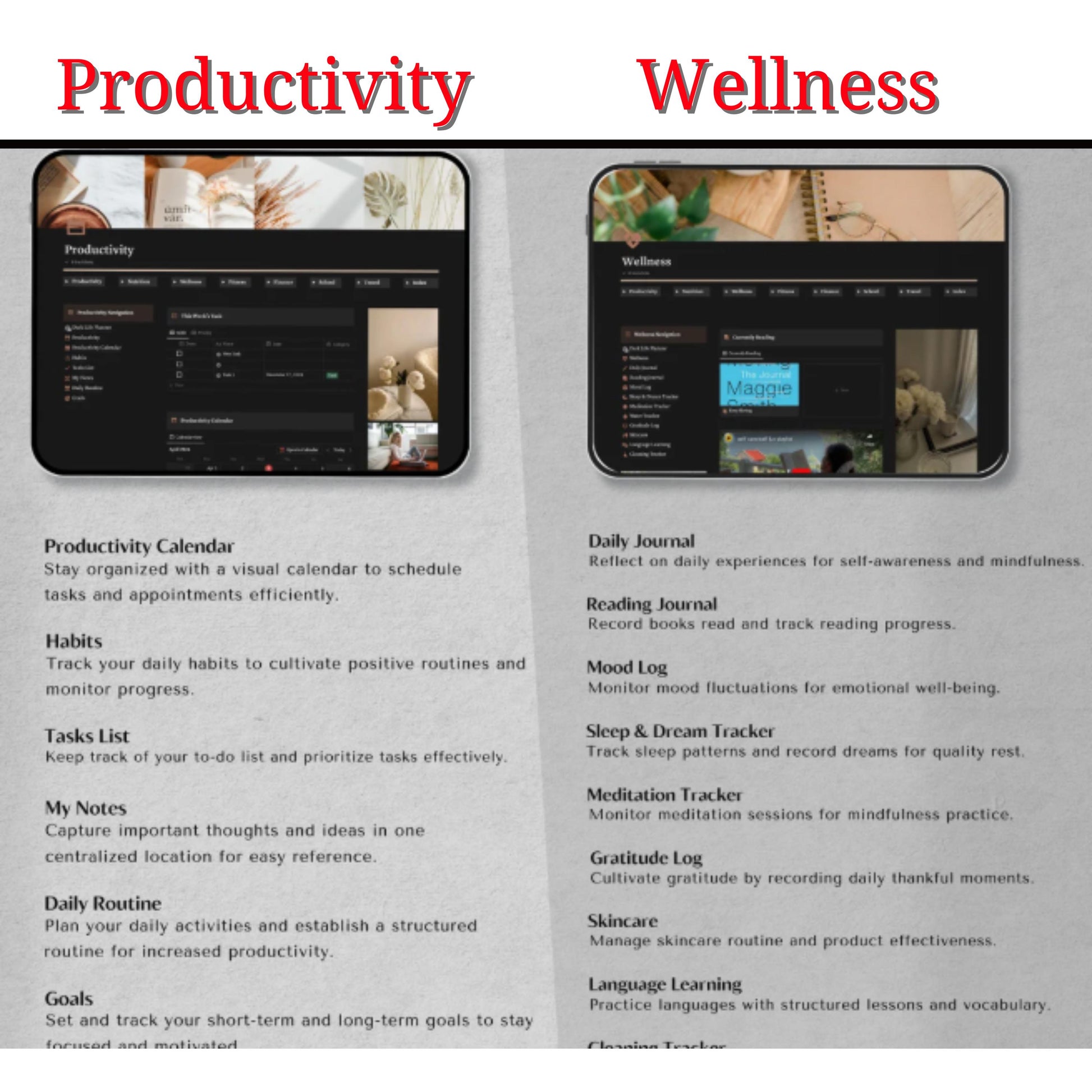 Notion Template - ALL IN ONE, Digital Planner Aesthetic, Dark Mode Notion Ultimate Life Planner, Life Notion Planner Dashboard, Personal