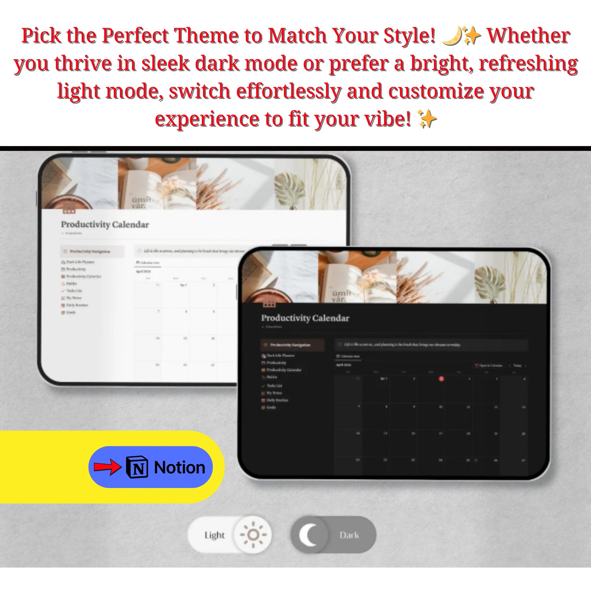 Notion Template - ALL IN ONE, Digital Planner Aesthetic, Dark Mode Notion Ultimate Life Planner, Life Notion Planner Dashboard, Personal